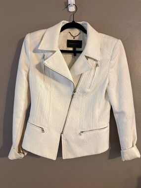 BCBGMaxAzria Off-White Textured Asymmetrical Moto Jacket